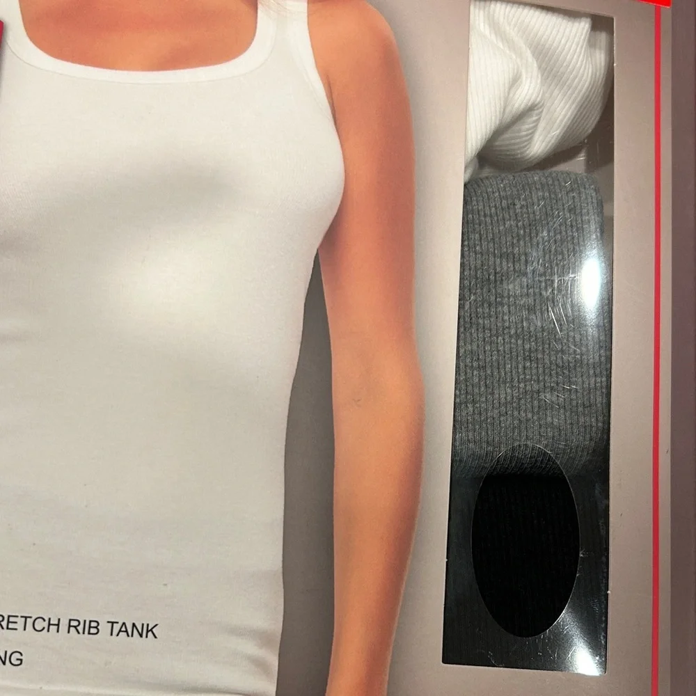 Felina Ribbed Tank 3-Pack - White, Gray, Black open box